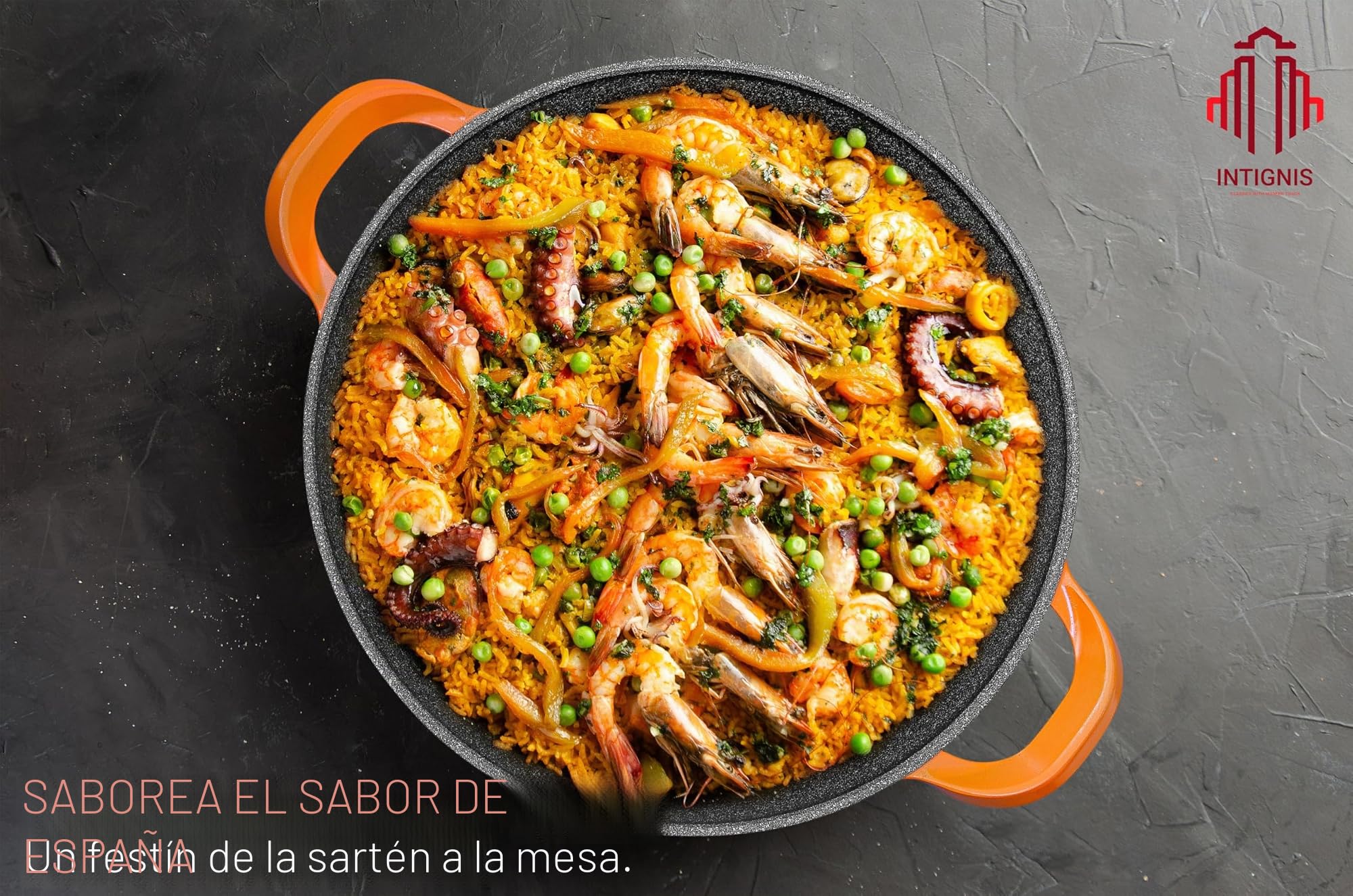 INTIGNIS Paella 40 cm - Aluminio - induccion - fuego para paella gas -Electrica - Tarea Pesada