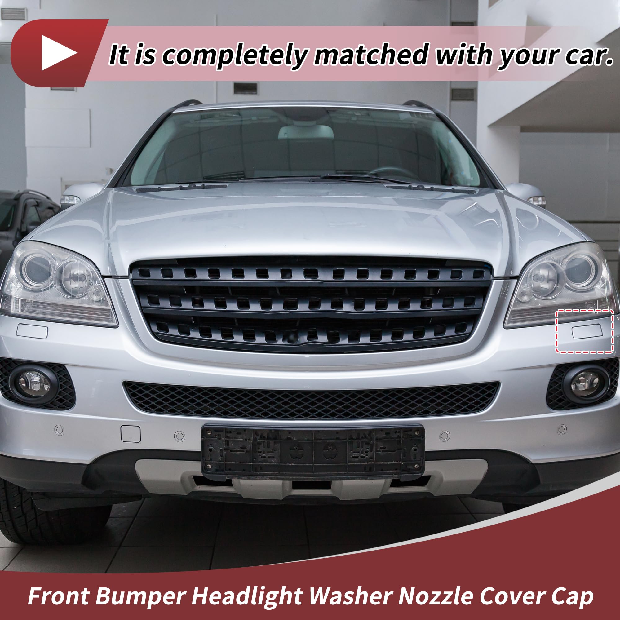 HEROFFIX 1 Pcs Front Left Side Bumper Headlight Washer Nozzle Cover Cap for Mercedes-Benz ML320 2007-2008 Bumper Trim Nozzle Cover No.1648600108 Silver Tone