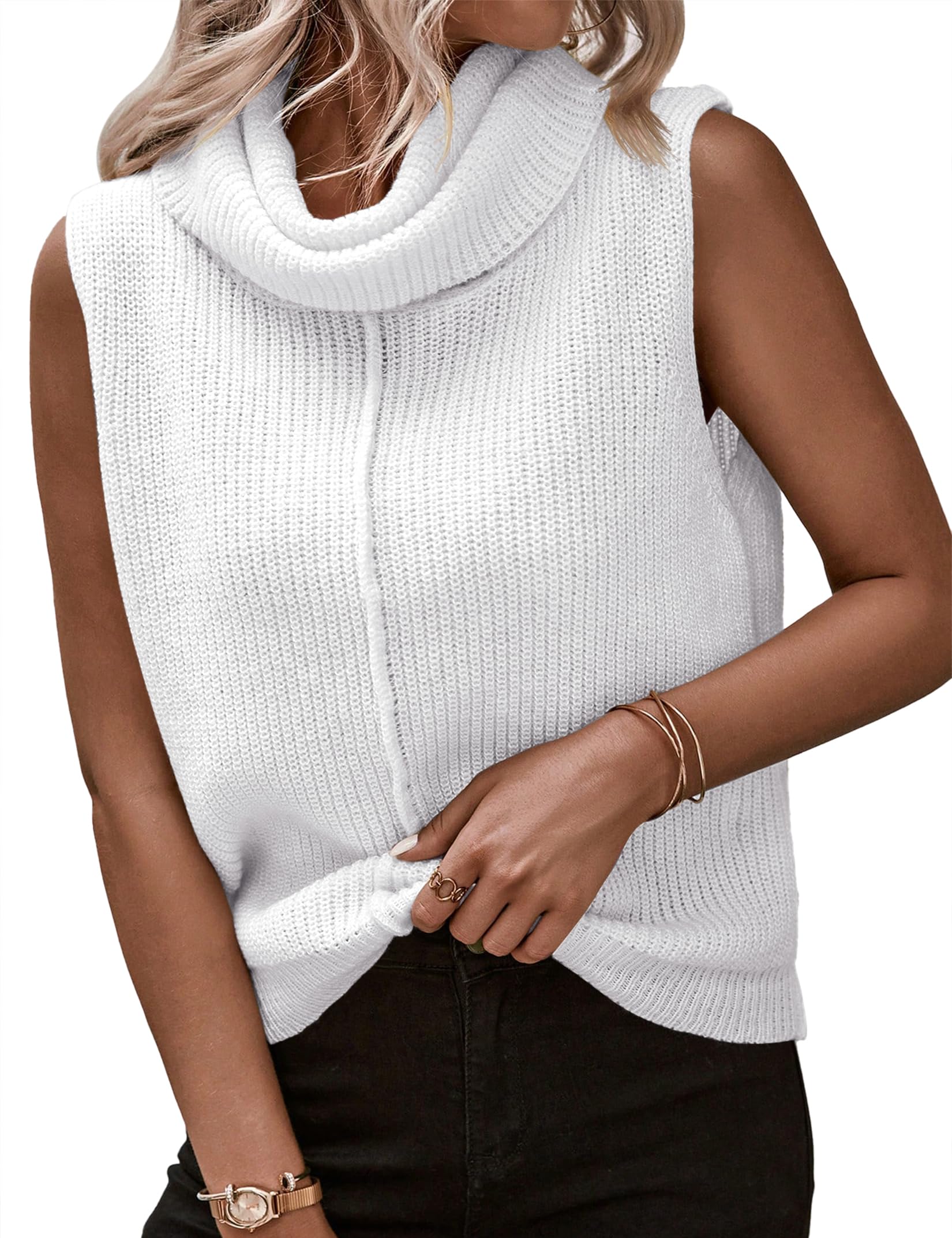 Amarmia Womens Cowl Neck Knit Sweater Vest Sleeveless Casual Solid Trendy Turtleneck Ribbed Pullover Tank Tops