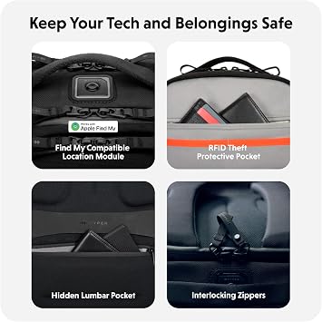 HyperPack Pro 22L Slim Travel Backpack with 'Find My' Compatibility - Fits up to 16 Laptop. Anti Theft w/RFID Protective Pocket.