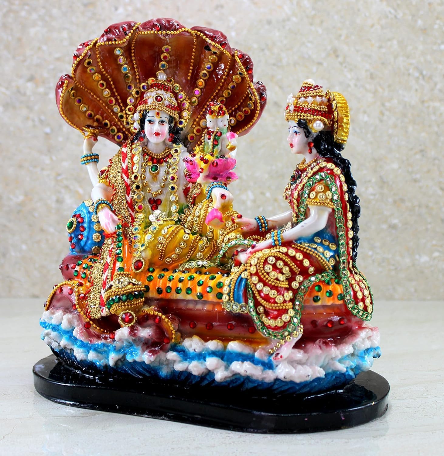 Vishnu with Laxmi in Ksheer Sagar - Lakshmi Narayan Murti Idol Statue Sculpture - Pooja Articles - Multicolour - 10 Inches Murti for Spirituality, Peace, Harmony, Good Luck, Wellness