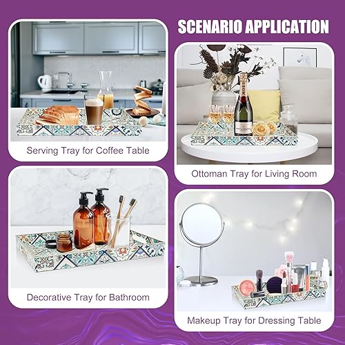 Miniatura 19 de Gifturbo Bandeja de servir color verde azulado, bandejas rectangulares con asas, bandeja decorativa de plástico para mesa auxiliar, sala de estar