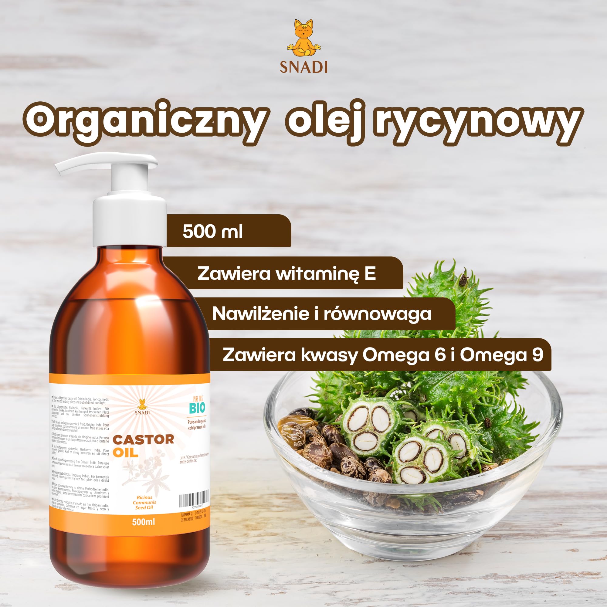 Czysty BIO Olej Rycynowy 500 ml | Tłoczony na Zimno | Antyoksydacyjny i Przeciwstarzeniowy | Nawilżający do Suchej Skóry i Włosów | Idealny do Rzęs i Brody | Castor Oil