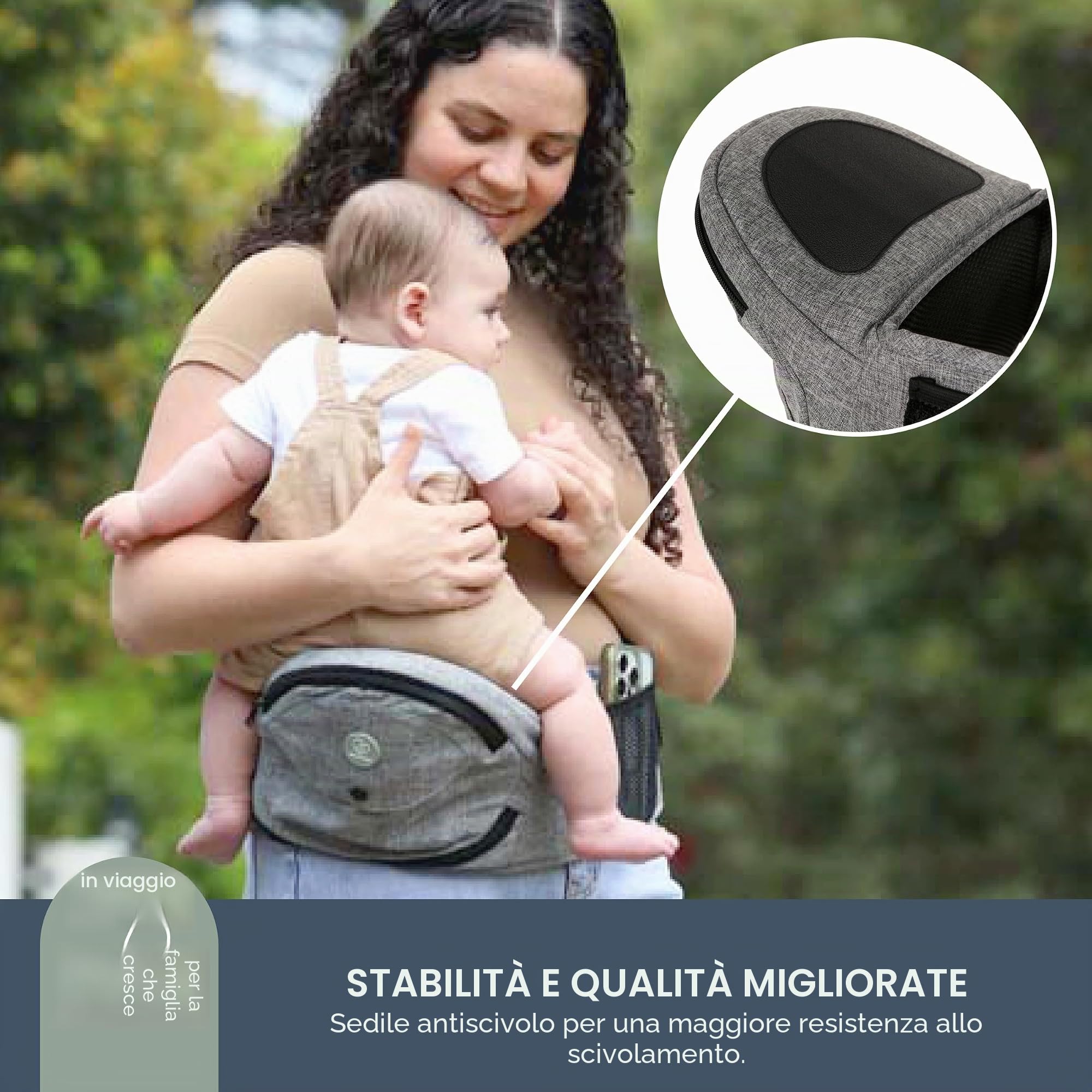 Dreambaby Up & Go - Marsupio porta bebè leggero con tasche portaoggetti, supporto ergonomico per i fianchi del bambino, cintura regolabile, adatto per bambini da 3,5 a 18 kg