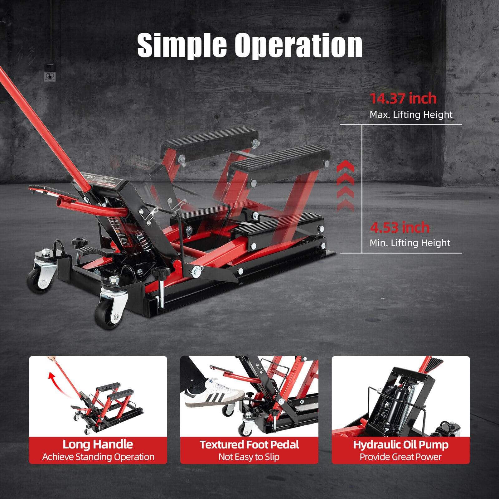 DIFU Elevador de motocicleta de 680 kg, plataforma elevadora de tijeras, elevador hidráulico robusto, duradero con protección