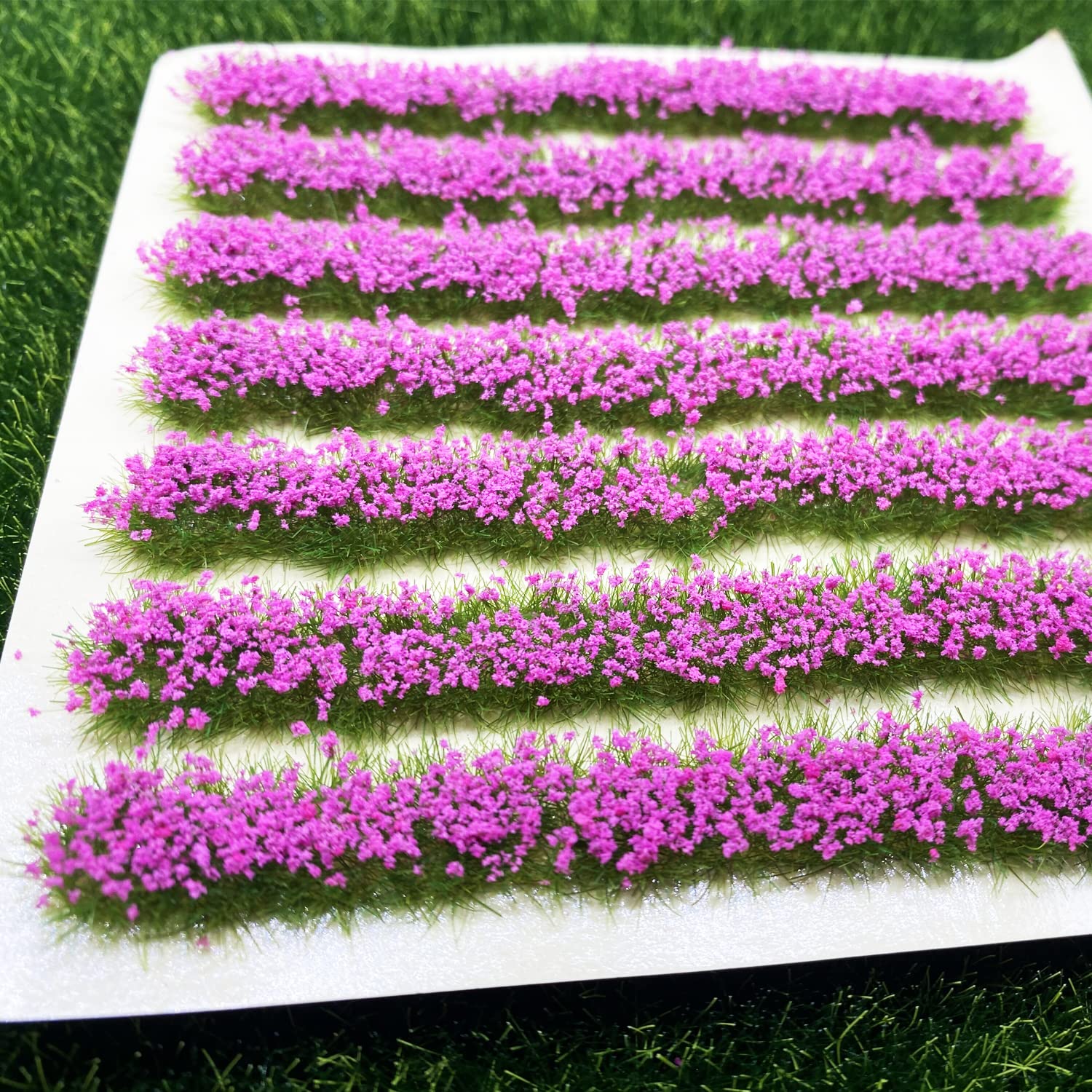 2 Bandes D'herbe Miniature Fleuries – Violet Et Jaune – Pour Modélisme Ferroviaire Et Décoration 3D