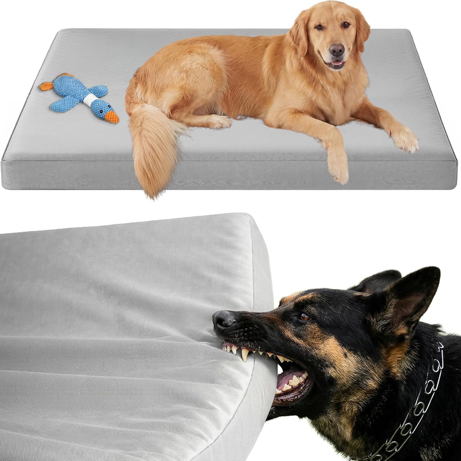 RRPETHOME 3" Chew Proof Indestructible Dog Bed for Large Aggressive Chewers,Durable Tough Fabir Chew Resistant Crate Dog beds for Large Dog & Puppy,Orthopedic Egg Foam Kennel Mat Pad Black 36x27x3