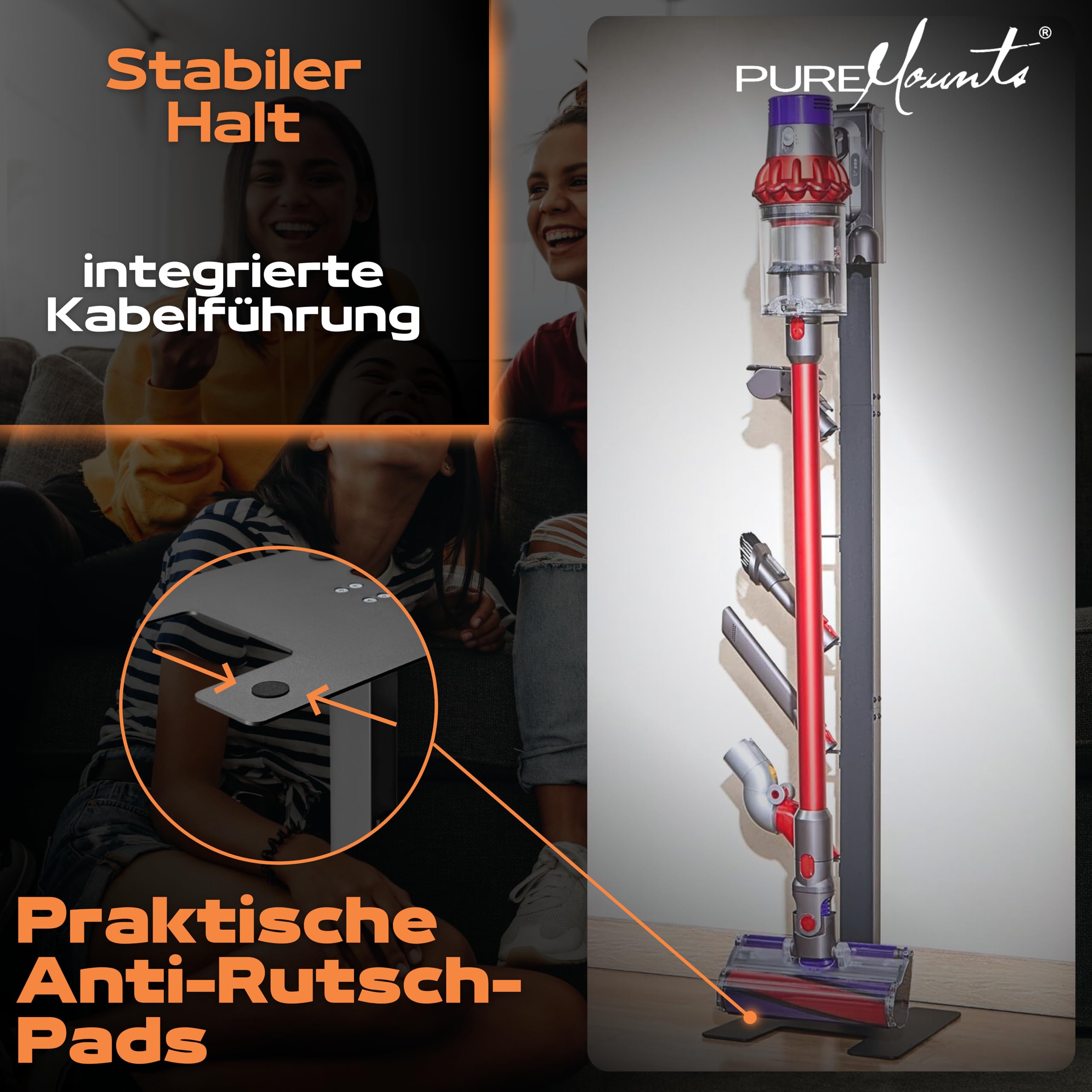 PureMounts Uchwyt do odkurzacza kompatybilny z Dyson Gen5, V15, V12, V11, V10, V8, V7, V6, uchwyt podłogowy, uchwyt na akcesoria, czarny