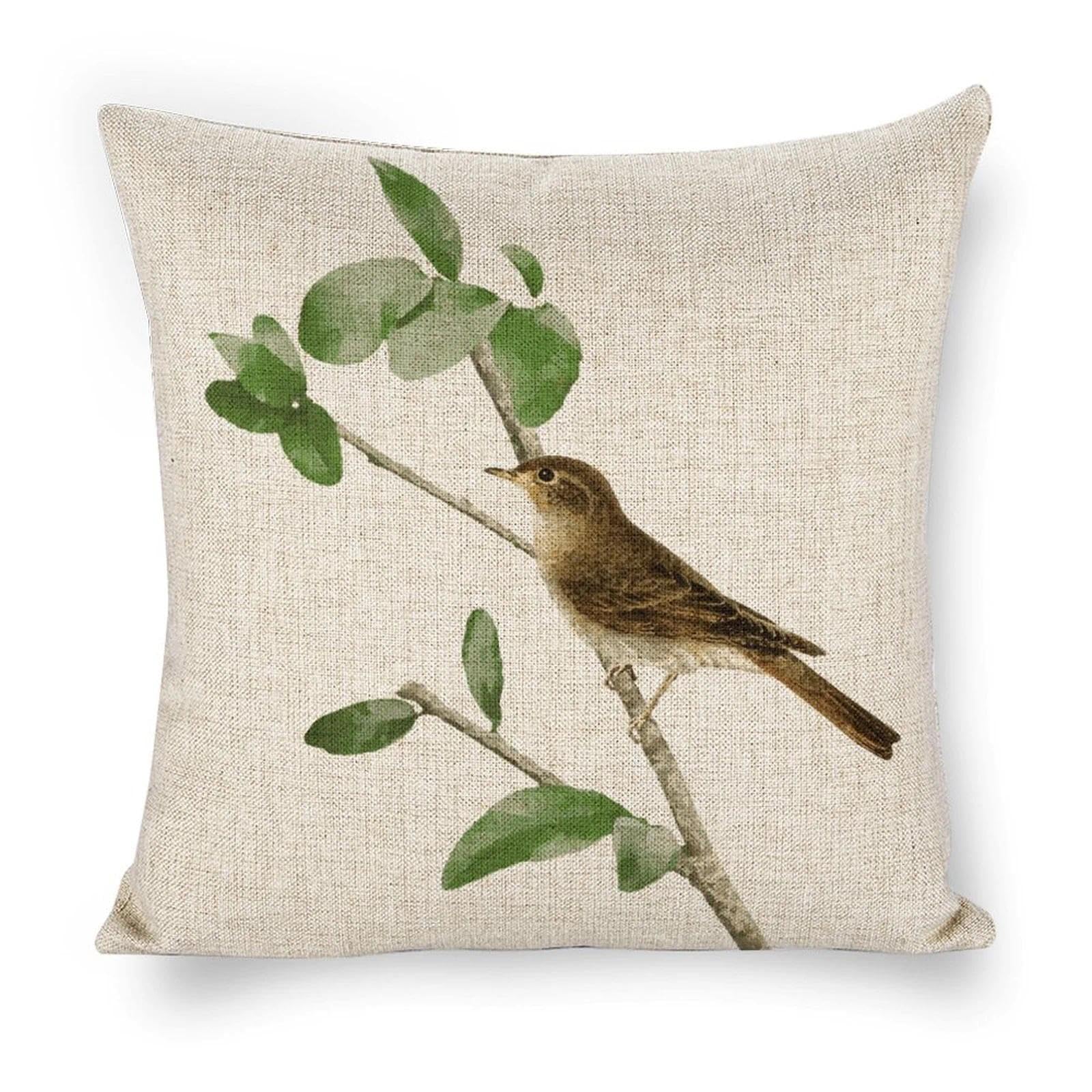 Icotoibabie Linen Throw Pillow Covers 18x18 Vintage Decorative Bird Pillowcase Double Sided with Zipper Cushion Cover for Couch Sofa Outdoor
