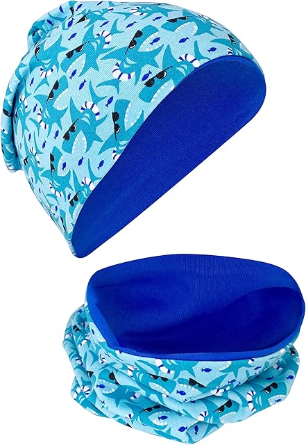 HECKBO Children Girl Beanie Hat & Loop Scarf Set - Different Designs - Spring Summer Fall Winter - 95% Cotton - Soft Easy Care Stretch Material - for Cool Kids Boys Girls