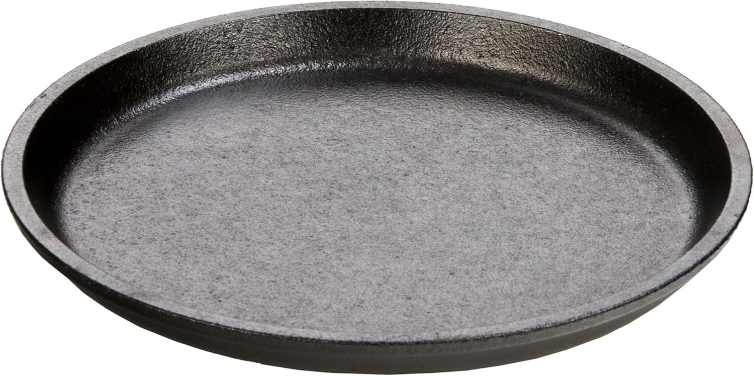 Lodge 17.78 cm / 7 inch Pre-Seasoned Cast Iron Round Serving Griddle, Inoxidable, Black