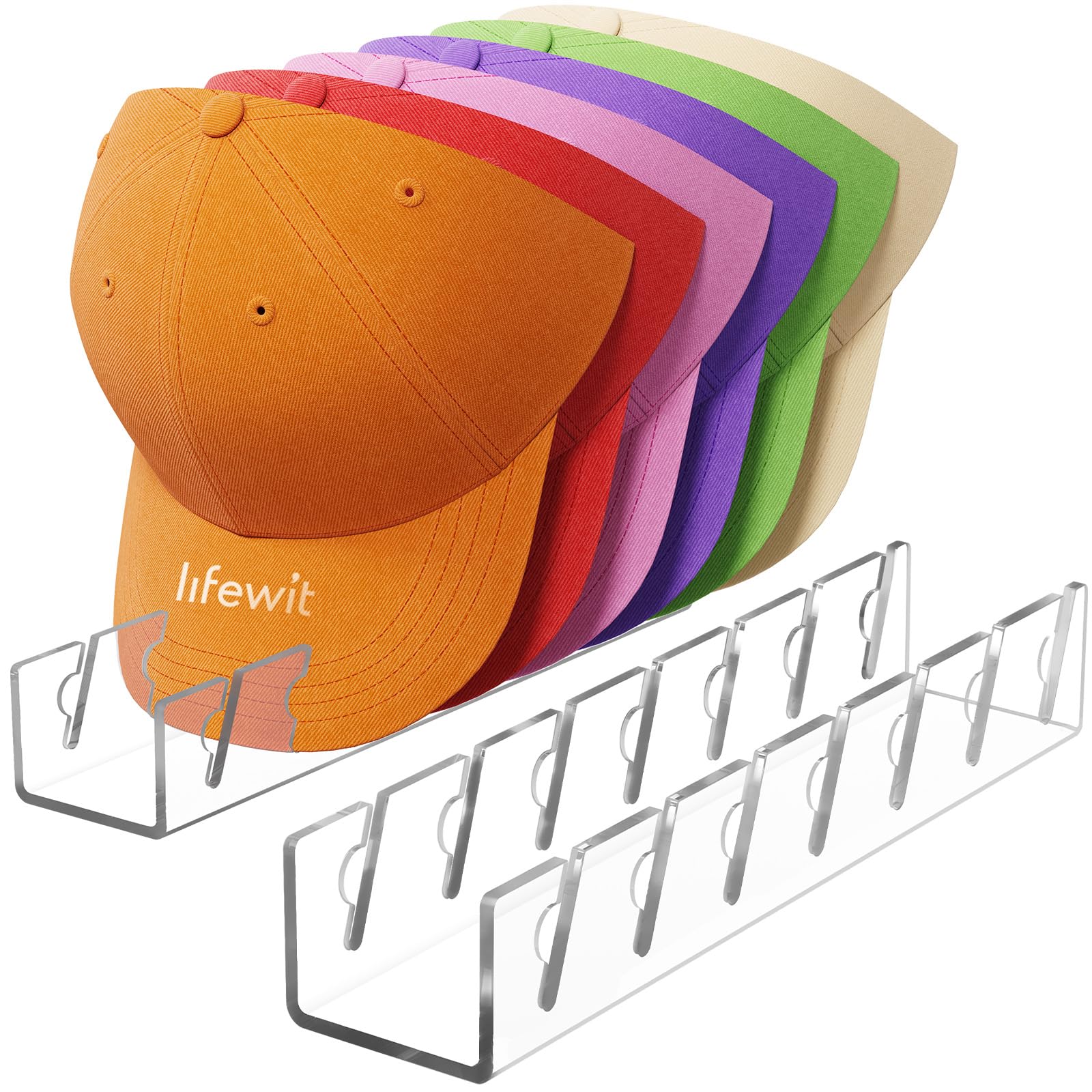 Lifewit 2 Pezzi Porta Cappellini con Visiera, Plastica Porta Cappelli per Berretto da Baseball, Appendi per Organizzazione Dell'armadio, Salvato 7 Cappelli Appendi, Trasparente