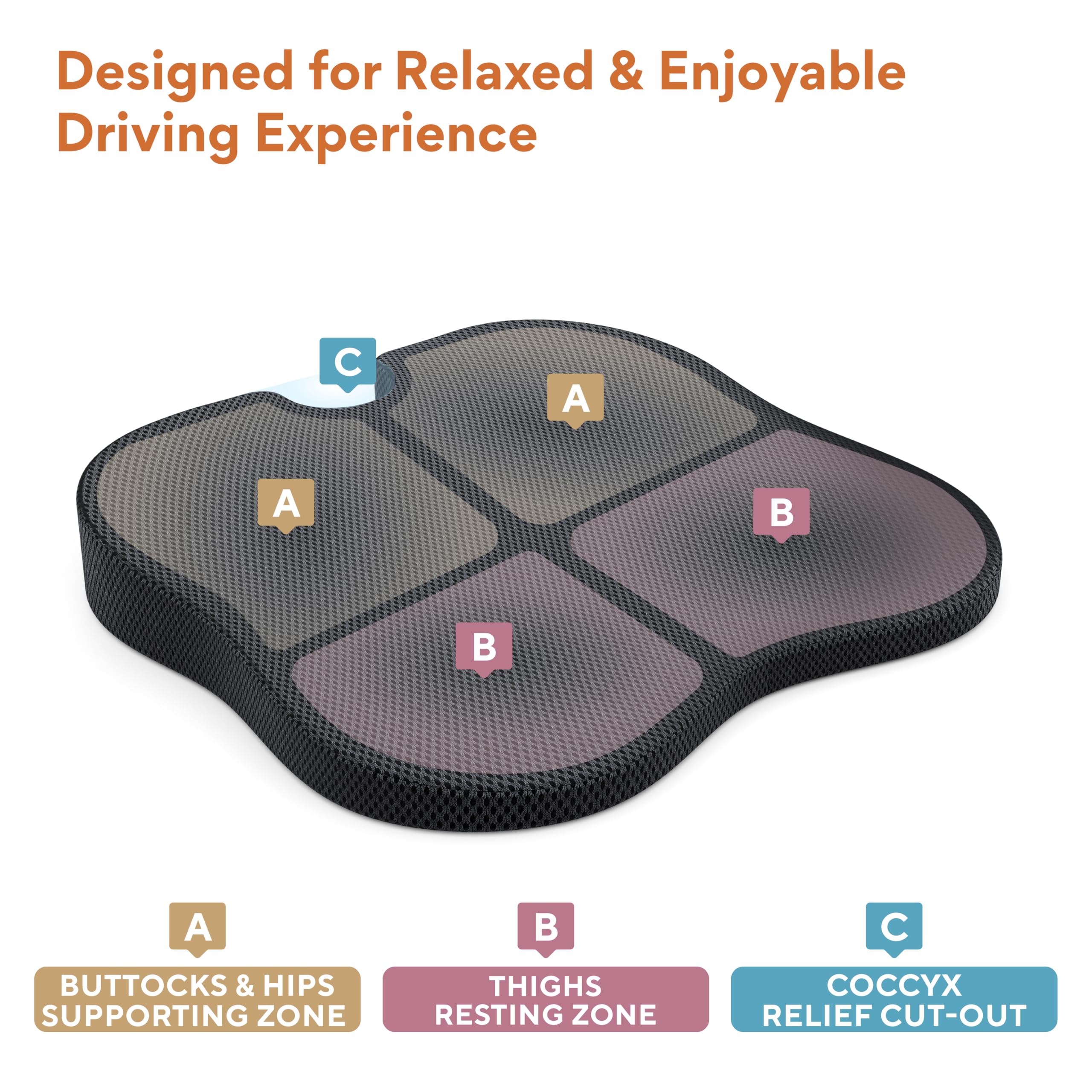 FOVERA Car Seat Cushions | 2 Years Warranty | for Long Drive & Daily Commute | Gel Memory Foam Wedge Cushion with Coccyx Cutout for Lower Back, Hip, Tailbone & Sciatica Pain Relief (Black, Pack of 1) 3
