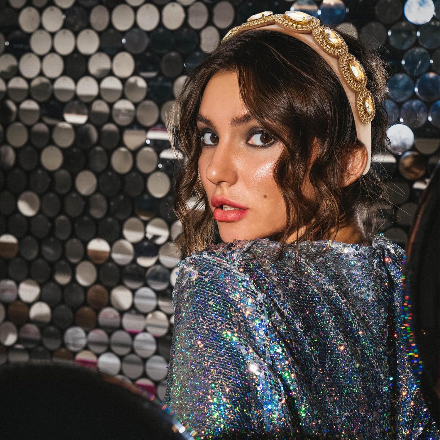 Gold Baroque Headband - Rhinestone Satin Padded Crystal Headband for Women & Girls - Vintage Sparkle Bejeweled Champagne Gold Hair Accessory - Image 7