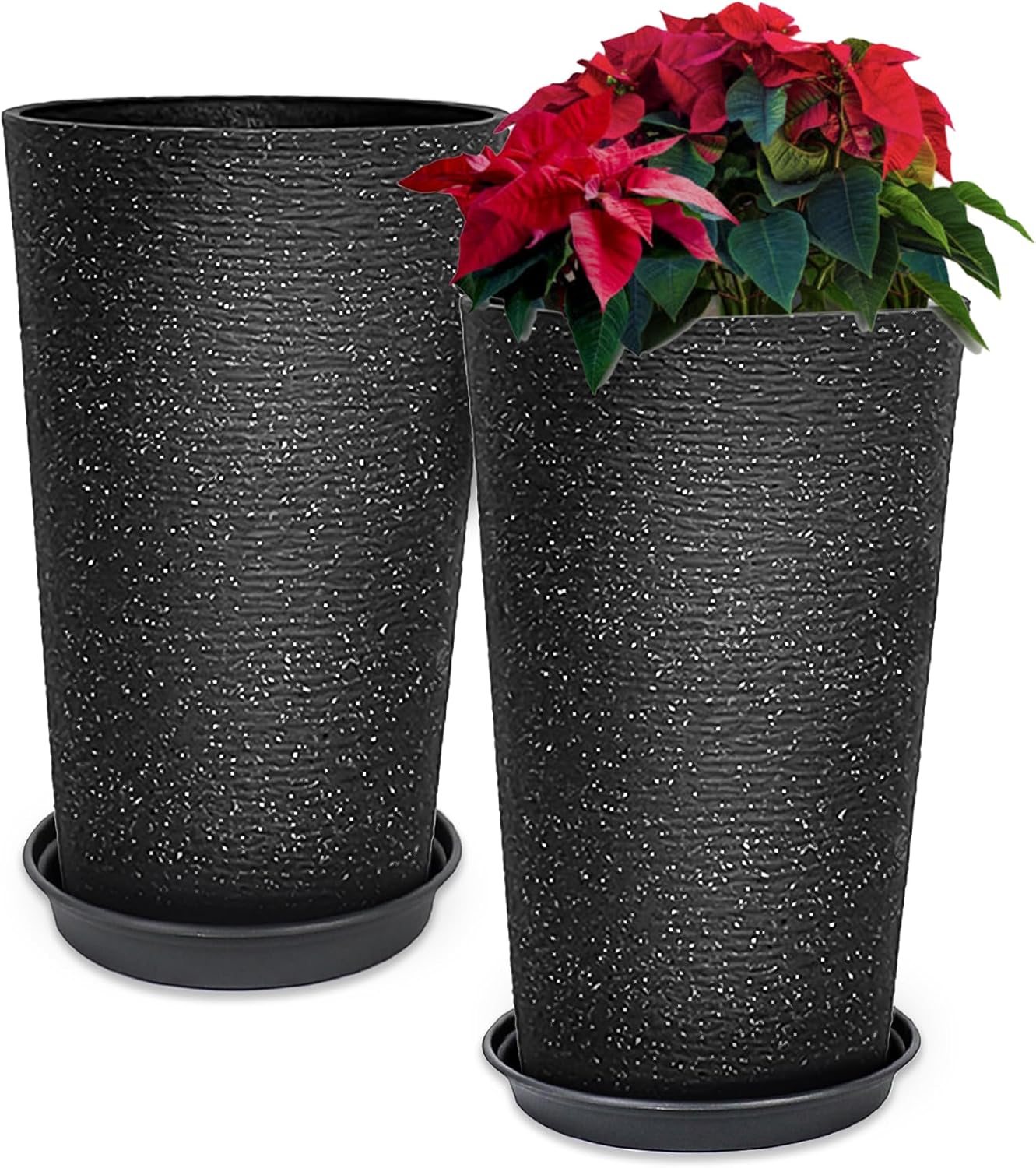 2Pack Black Tall Planter, Thick Resin Round Plant Pots