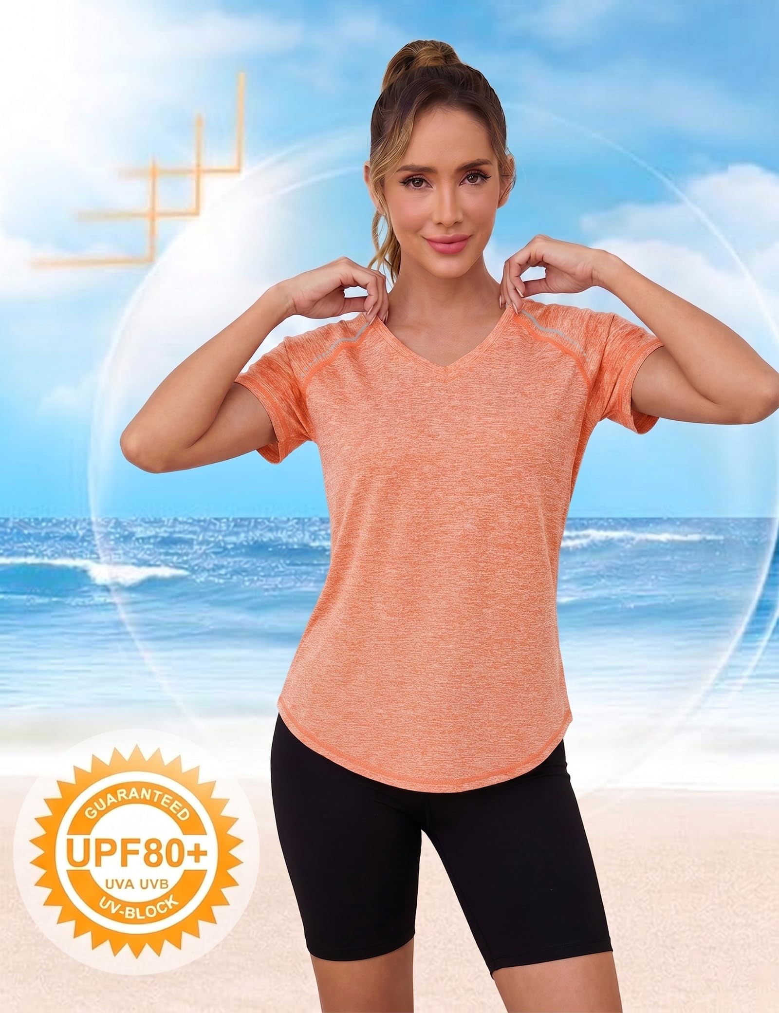 Gyabnw T Shirt Sportiva Donna Scollo a V Manica Corta | Tessuto elasticizzato e traspirante, vestibilità sportiva, per palestra, fitness, yoga, corsa e danza