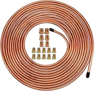 MuHize 25 Ft 3/16" Copper Coated Brake Line Tubing Kit with 16 Fittings - Flexible, Corrosion-Resistant for Easy Brake Repairs