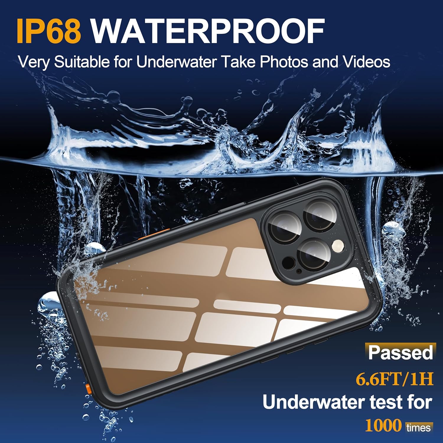 ANTSHARE for iPhone 16 Pro Case, Waterproof Built-in Screen Protector, [12 FT Military Drop Proof] [Full Body Shockproof] [Dustproof] [IP68 Underwater] Phone Case for iPhone 16 Pro 6.3''- Black/Clear