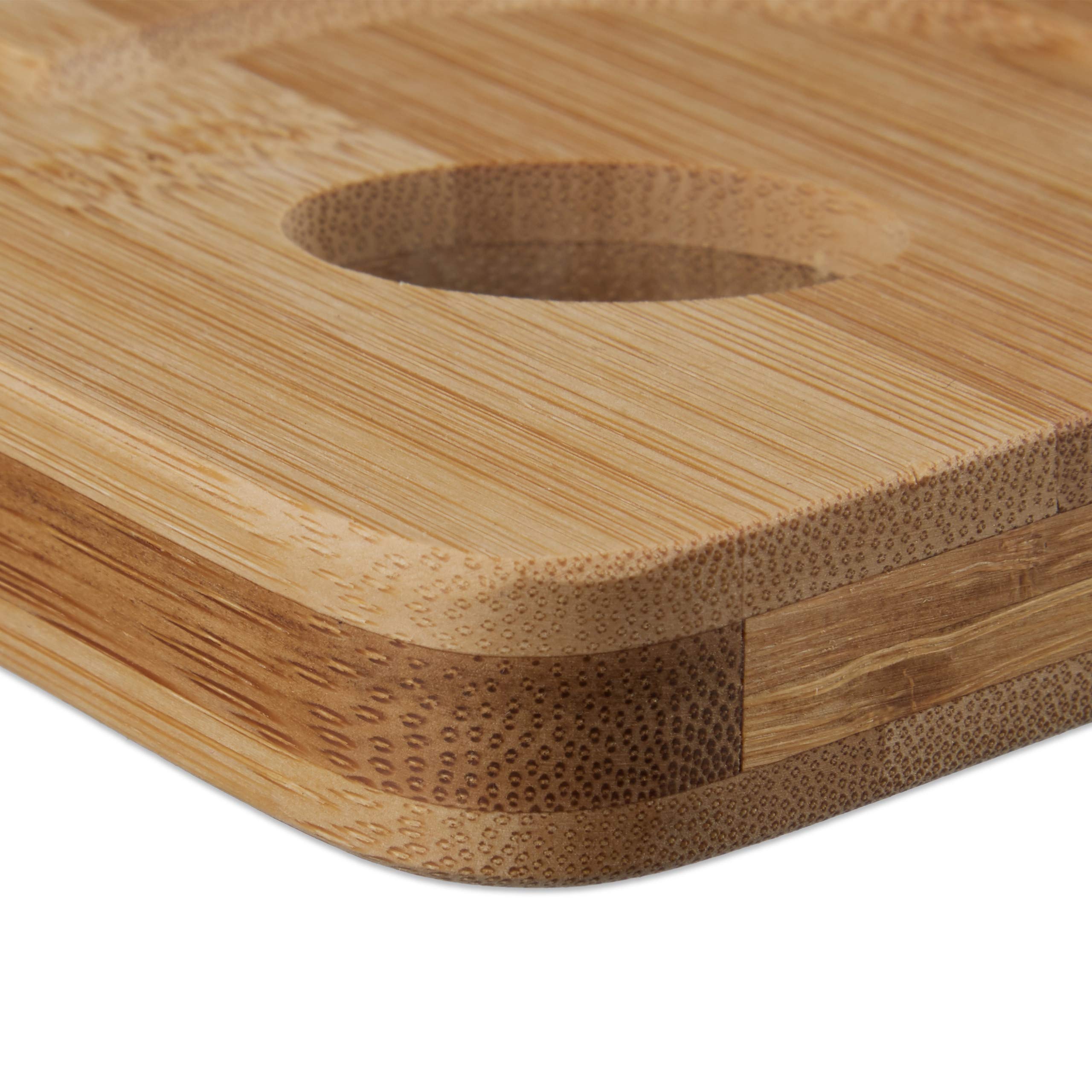4 x Tabla de Cortar Cocina, Bandeja para Picar, Plato, Orificio, Relieve Interior, Bambú, 2 x 40 x 30 cm, Marrón