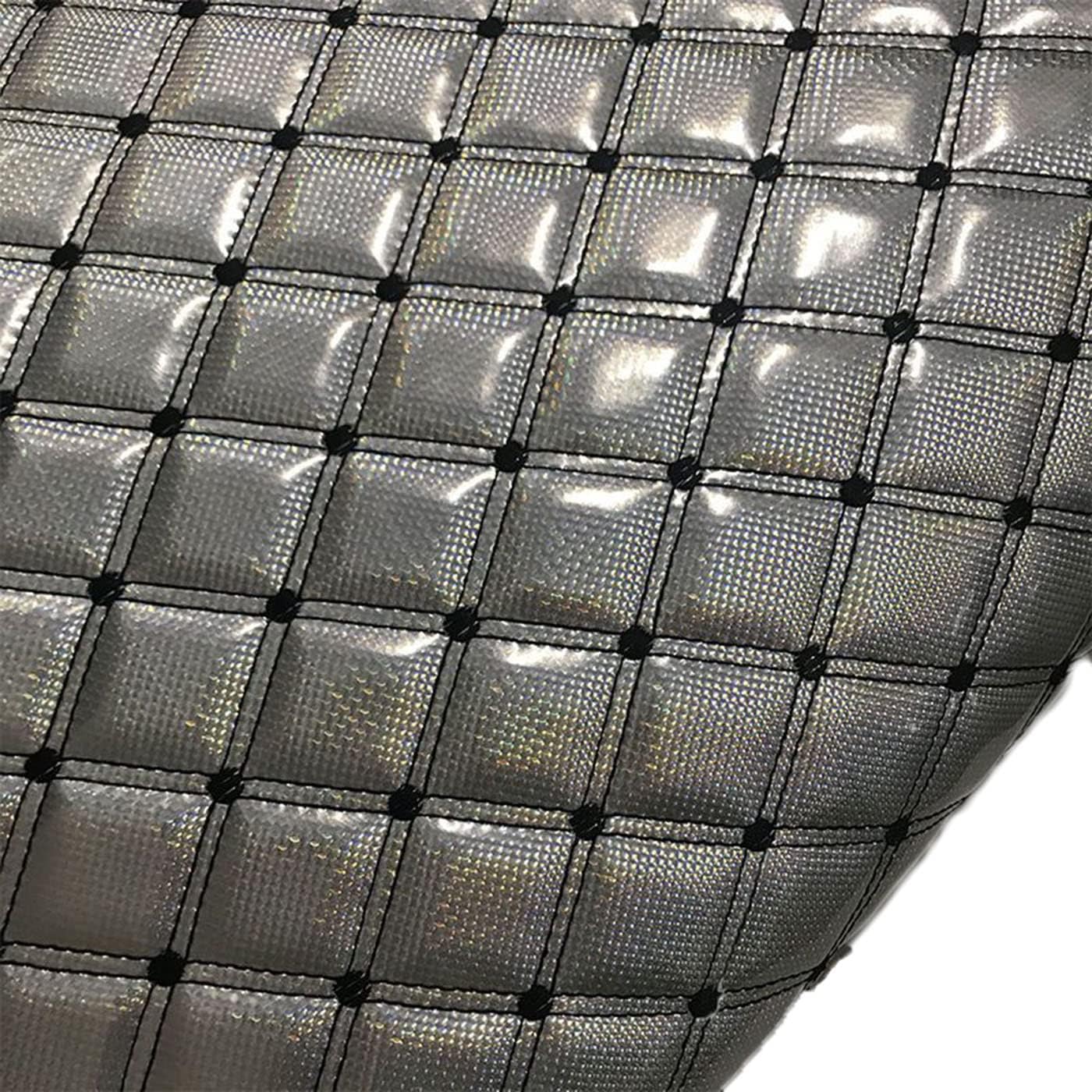 Faux Leather Fabric Thick Shiny Laser Vinyl 60" x 39" Sponge Quilted Material Embroidered Leather for Upholstery, Sofa, Bags, Chairs, Car Seats, DIY Crafts (Silver&Black)