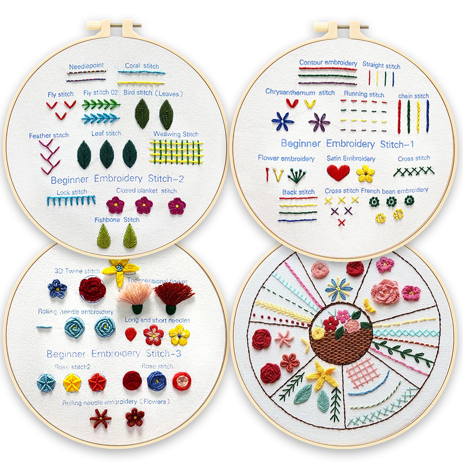 Snapklik.com : 4 Sets Embroidery Stitches Practice Kit, Embroidery Kit ...