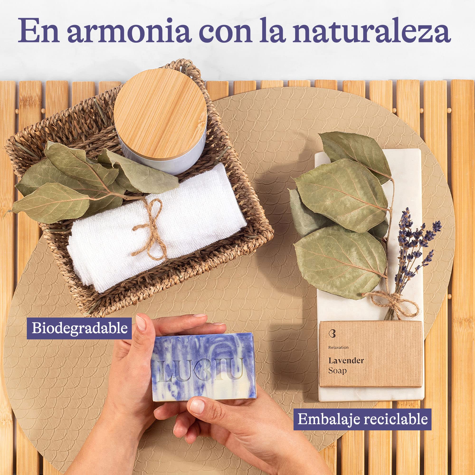 lubiu Jabón Lavanda 100g - Manos, cuerpo y cara - Pastilla de Jabón Natural - Jabones Artesanales - Pastilla Jabon Lavanda Natural — view 7