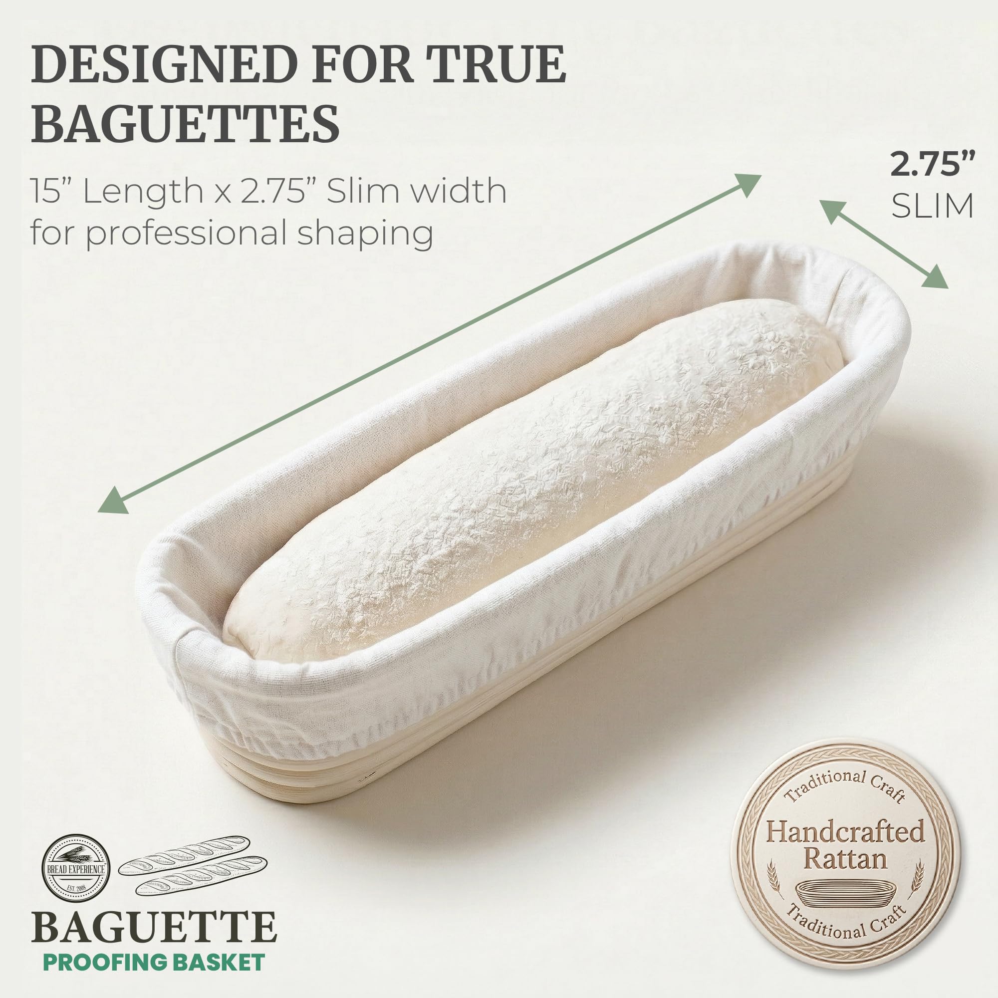 Gärkörbe für Baguette, Brot, Banneton, 38,1 cm, 2 Stück