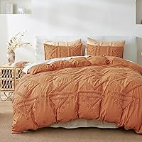 Vista 22 de Simple&Opulence Juego de funda de edredón 100% algodón Boho copetudo tamaño Queen, funda de edredón bordada texturizada color azul marino con 2