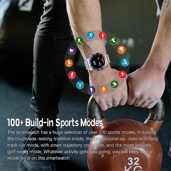 Men's Smartwatch 1.43 AMOLED HD Screen Bluetooth Calling Activity Tracker Heart Rate Monitor IP68 Waterproof Compatible Android and iOS, Sports and Fitness Watch (Present Silicone Band) (RED Blue)