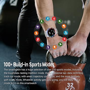 Men's Smartwatch 1.43 AMOLED HD Screen Bluetooth Calling Activity Tracker Heart Rate Monitor IP68 Waterproof Compatible Android and iOS, Sports and Fitness Watch (Present Silicone Band) (RED Blue)
