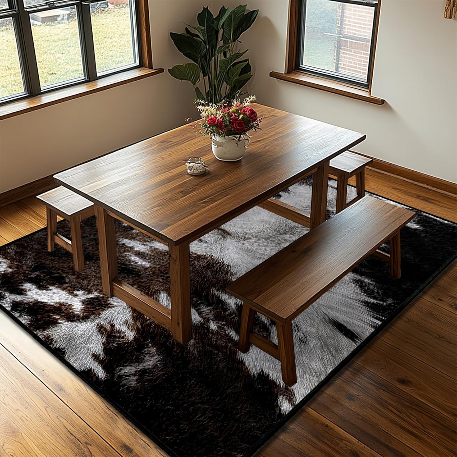 Cowhide Area Rug 5x7,Cow Print Area Carpets for Bedroom, Living Room Carpet Western Rug Rustic Ultra-Thin Washable Throw Floor Rugs Indoor Non Slip Accent Floor Mats for Dining Room,Laundry - Image 5