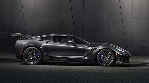 Iconic Arts Muscle Car Póster laminado 24x36 - Chevrolet Corvette ZR-1 negro