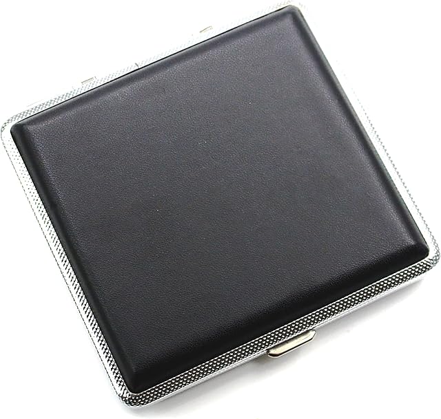 Cigarette Case for Men, Metal Cigarette Case Holder with PU Leather Cover, Ultra-Slim Tobacco Box Pocket Carrying Cigarette Case Holds 20Pcs Cigarettes (1Pcs)