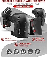 Vista 3 de SKATEWIZ Juego de rodilleras y coderas para niños y adultos con protectores de muñeca para patinaje sobre ruedas [6 piezas] - Equipo de protección