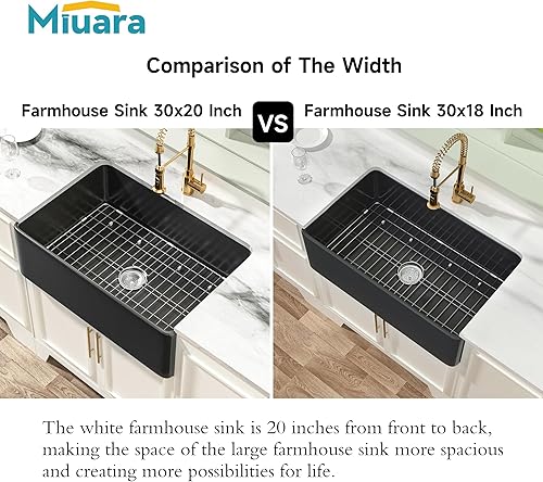 Miniatura 4 de Fregadero negro de granja de 30 pulgadas  Fregadero de cocina con delantal frontal de 30 x 20 x 10 pulgadas, cuenco individual profundo estilo casa