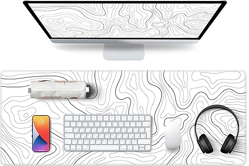 Miniatura 2 de Topographic - Alfombrilla de mouse blanca extendida grande, alfombrilla de escritorio para juegos, alfombrilla de mouse XL, alfombrilla de mouse