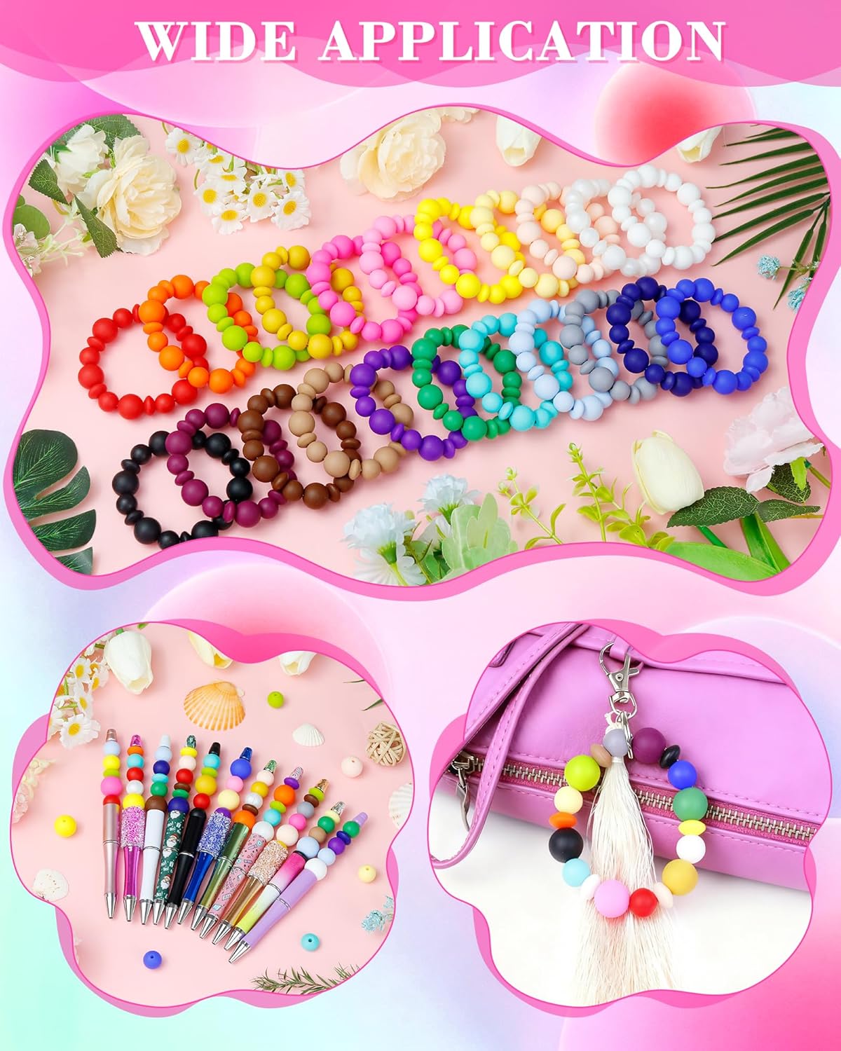 200Pcs FIVEIZERO Mixed Silicone Beads for Keychain Making, 12mm 15mm Round and 12mm Lentil Silicone Beads for Pens Bracelet Necklace DIY Crafts(Christmas Green) - Image 4