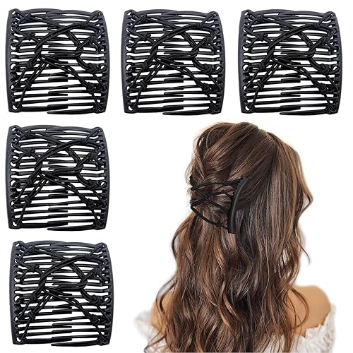 Miniatura 11 de 5 Piezas de Accesorios Mágicos Elásticos para el Cabello: Clips de Peine Elásticos Ajustables, Hacedores de Moños Vintage para Mujeres, Niñas, Rojo,
