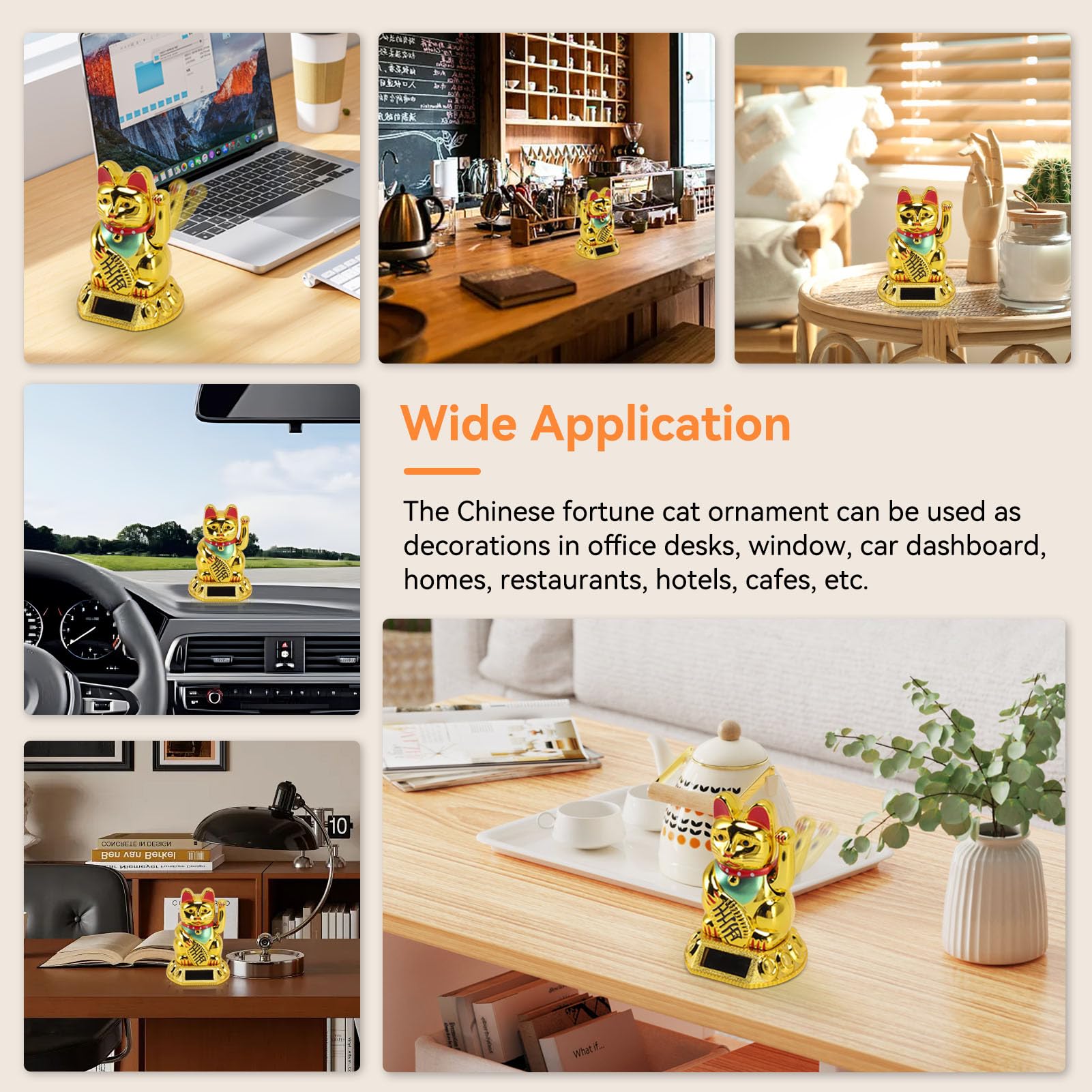 Braccio Oscillante Lucky Cat, Lucky Fortune Cat Gatto Fortunato Giapponese a Energia Solare con Braccio Oscillante Fengshui Lucky Cat Braccio Oscillante Per Auto, Desktop, Aperture Aziendali(Oro)
