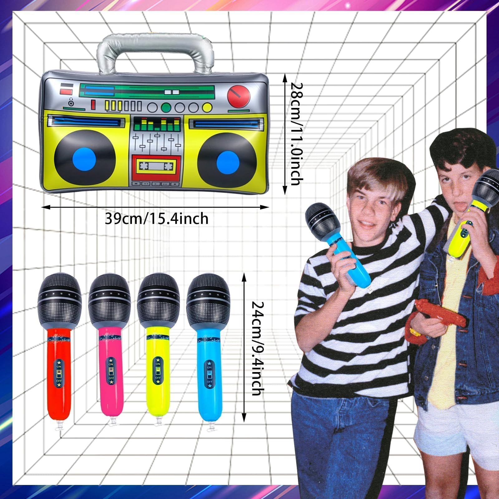 Juego de 10 instrumentos inflables, accesorios de fiesta, juego de juguetes de estrella de rock, saxofón inflable, micrófono de rock, grabadora de guitarra eléctrica de roca, adecuado para varias 3