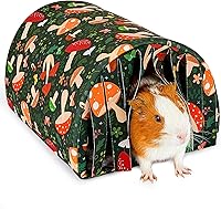 Glittme Mushroom Guinea Pig Hideout Tunnel with Curtains & Soft Cushion Bed - Perfect for Hamsters, Chinchillas, Bunnies