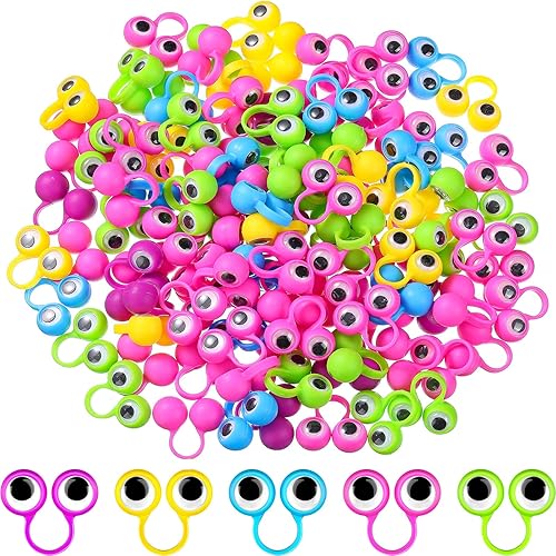 Sosation 120 piezas de anillo ocular para el aula, títeres de dedo de ojo, globos oculares de plástico Wiggly, coloridos anillos de ojos ondulantes