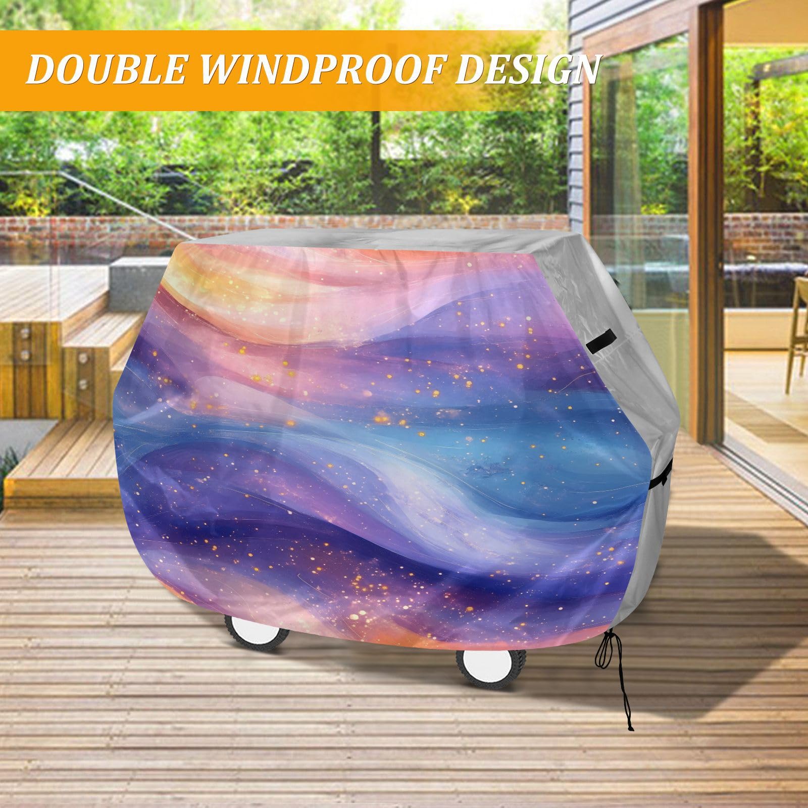 Funda para barbacoa de 65 pulgadas, resistente a la decoloración y a los rayos UV, para barbacoa al aire libre, color azul melocotón, morado
