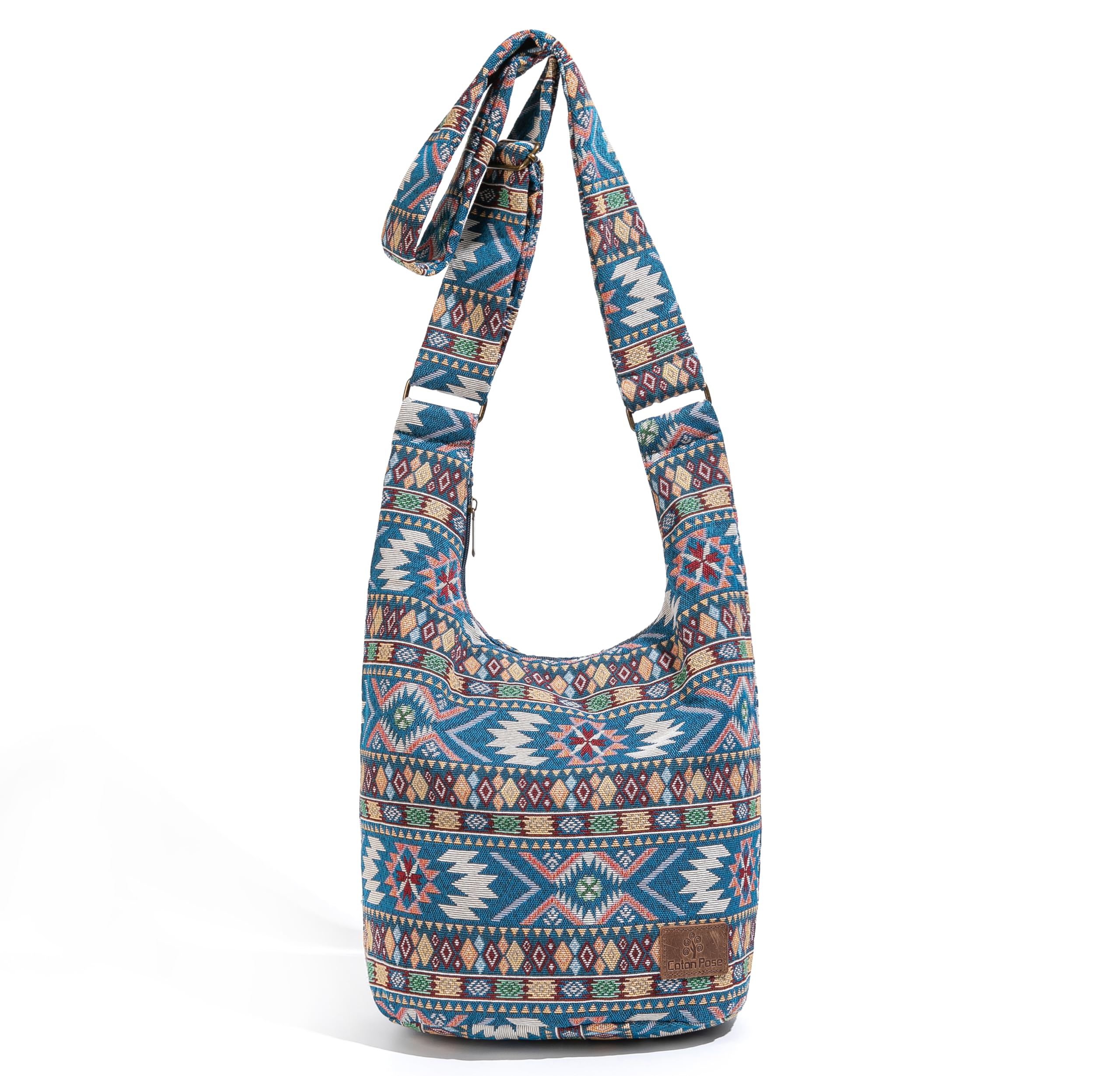 Coton Pose Women Hippie Crossbody Bag - Top Zip Large Capacity Canvas Sling Bag - Jacquard Cloth Handmade
