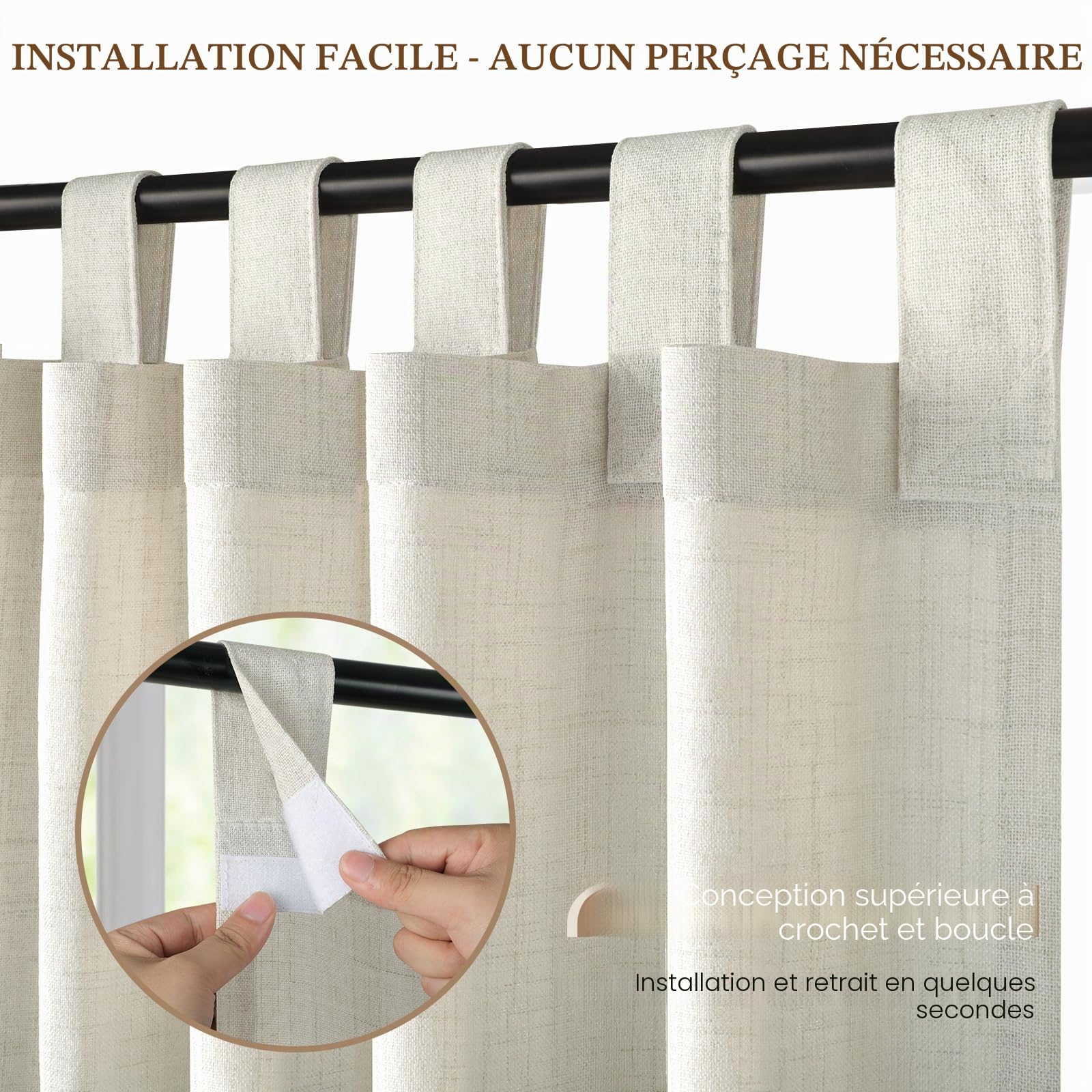 Rideau Exterieur en Lin, Lot de 2 Rideaux D'extérieur Impermeable, Rideau Pergola Extérieur avec Oeillets en Haut, Rideau Occultant Exterieur Pour Terrasse Balcon Tonnelle Porte(132 x 215cm, Beige)