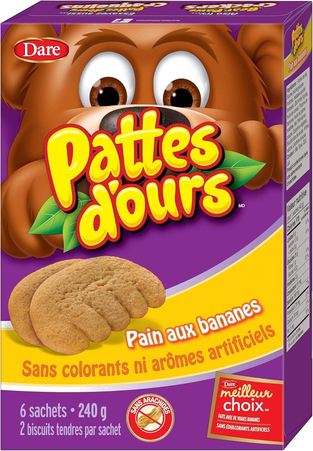 Bear Paws Banana Bread Cookies - Soft Cookie Snack Packs, School Snacks, Made With Real Banana, Peanut Free, 240g, 6 Pouches - Image 4