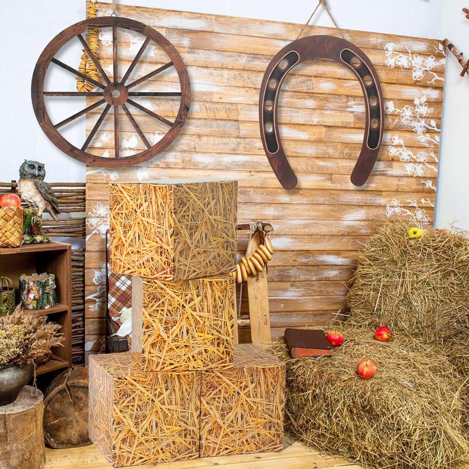 Amazon.com: 10 Hay Bales Boxes 2 Rustic Wooden Wagon Wheel 2 Wooden