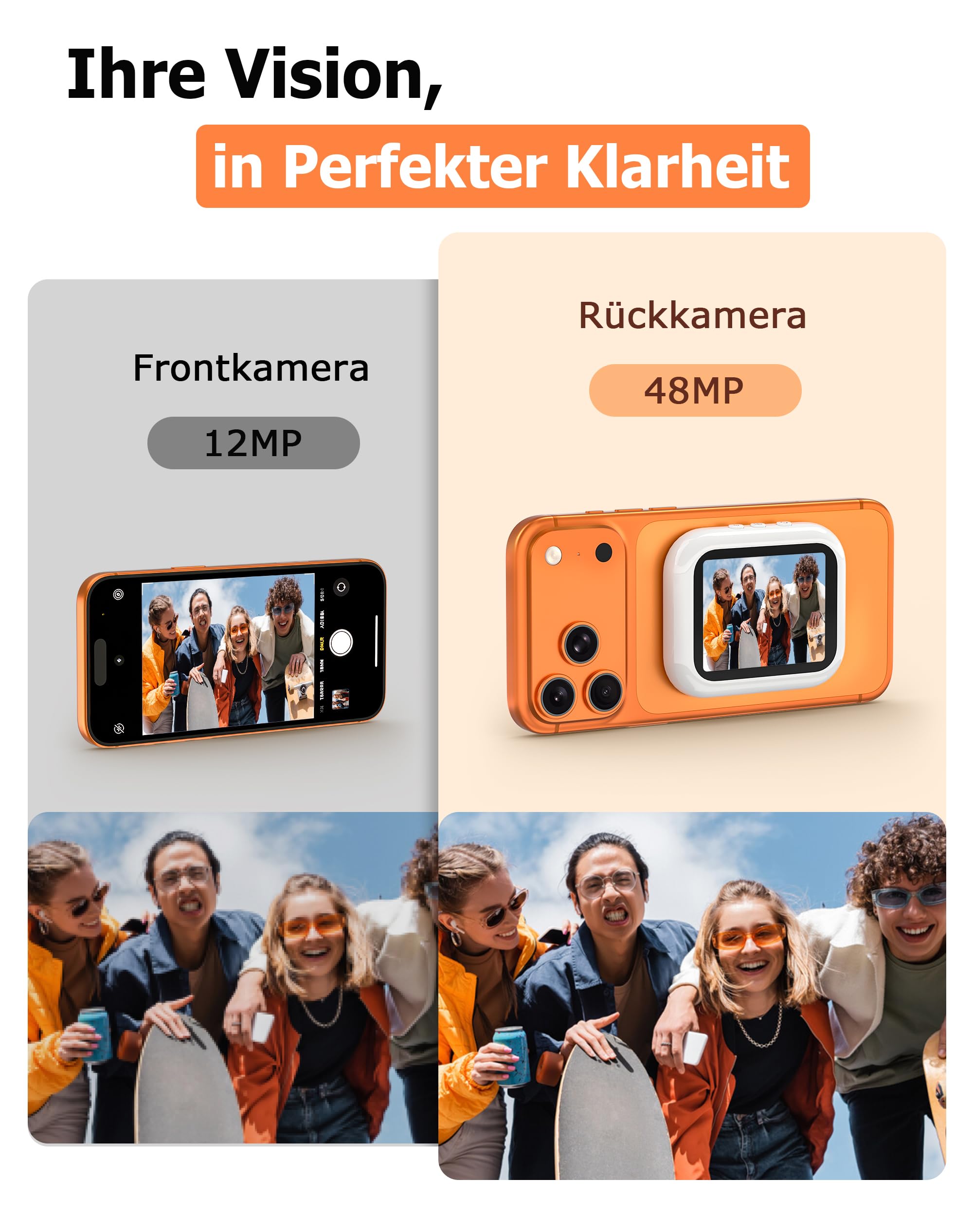 Handy Selfie Monitor für i-Phone/Android, Kabellos Magnetischer Vlog Selfie Monitor Bildschirm, Wireless Tragbar Smartphone Rückkamera Screen für Tik-Tok, Li-ve, YouTube, 2 Std. Akku, Weiß