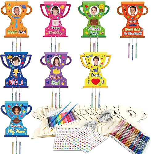 gisgfim Paquete de 16 carillones de viento para el día del padre, kits de manualidades para niños, haz tu propio trofeo, carillón de viento de