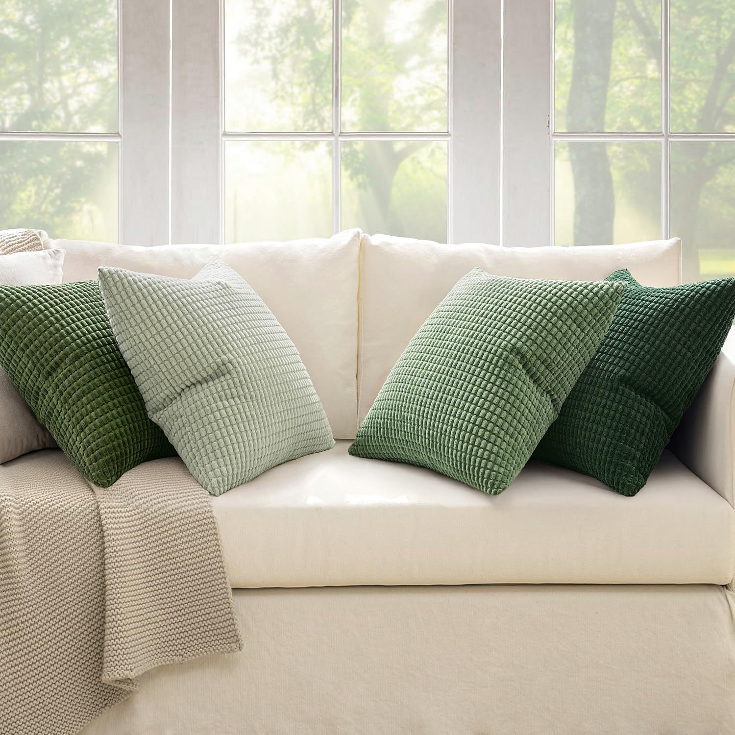MIULEE Sage Green Pillow Covers 22x22 Inch Set of 4 Spring Boho Farmhouse Home Decor Mordern Nordic Throw Pillows Covers Soft Corduroy for Couch Bed Sofa Living Room Forest Green